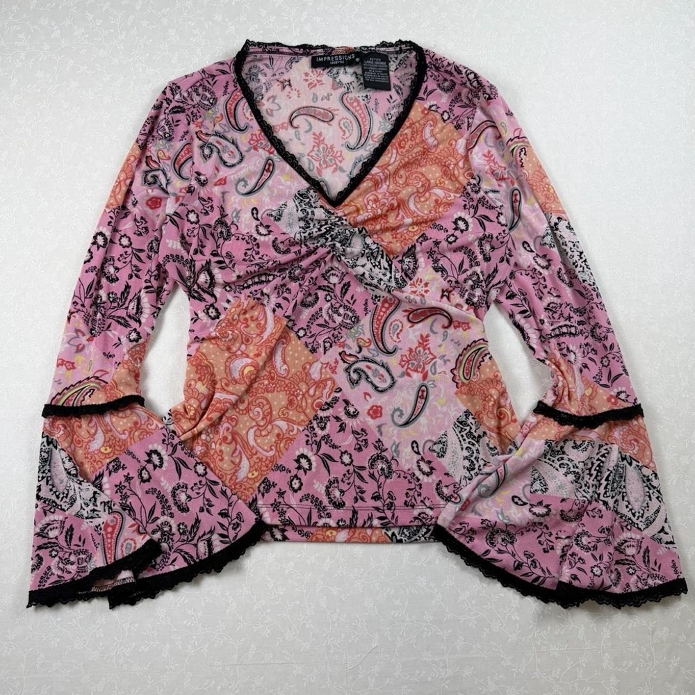 Y2K Fairy Paisley Bell Sleeve Top — Size Large